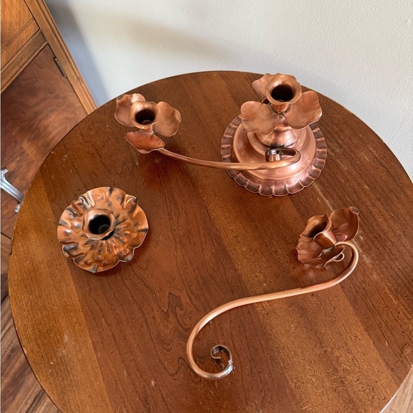 Georgian Copper Candelabra Twist 3 Candlestick Holders Rose Flower Broken - Picture 3 of 9